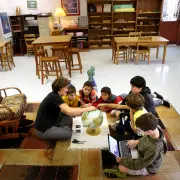 A Montessori nature walk, where children observe plants, insects, and natural surroundings.